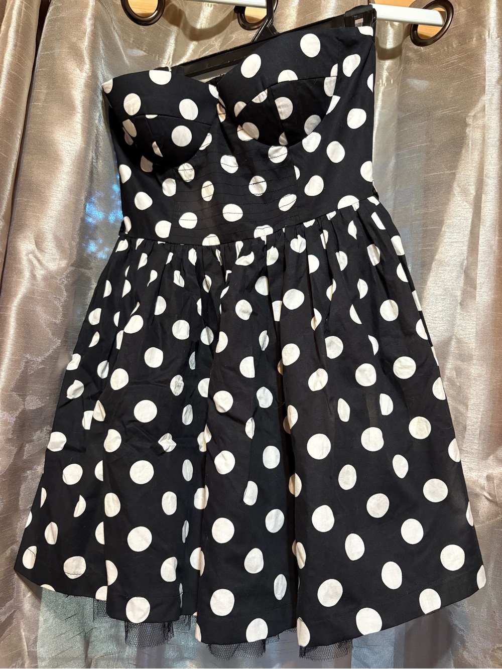 Black and White Polka Dot Strapless 100% cotton Dress
